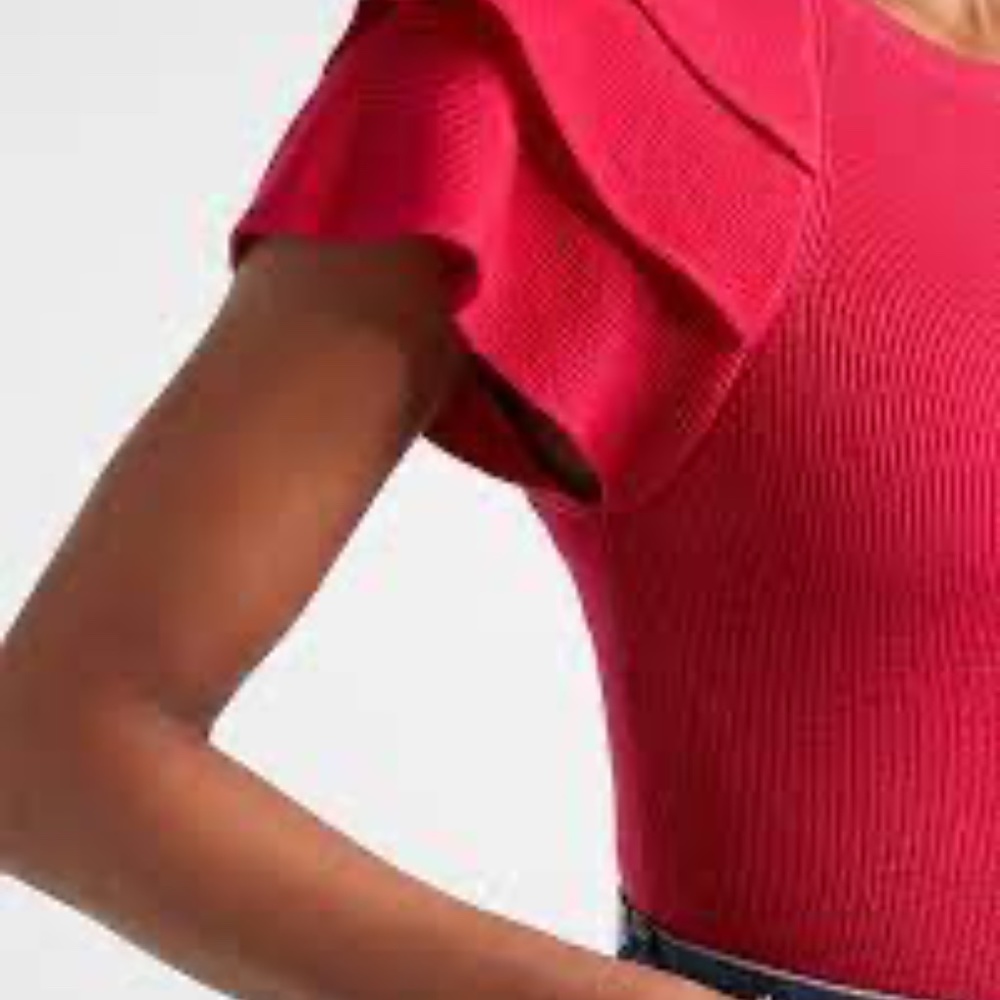 Express Red Sweater with Tiered Ruffle Sleeves XS